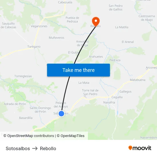 Sotosalbos to Rebollo map