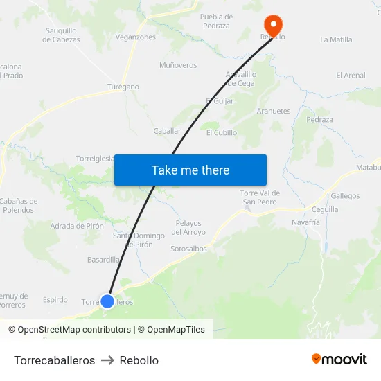 Torrecaballeros to Rebollo map