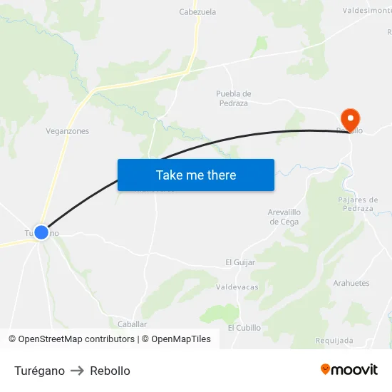 Turégano to Rebollo map