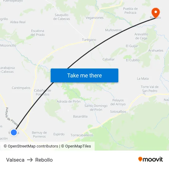 Valseca to Rebollo map