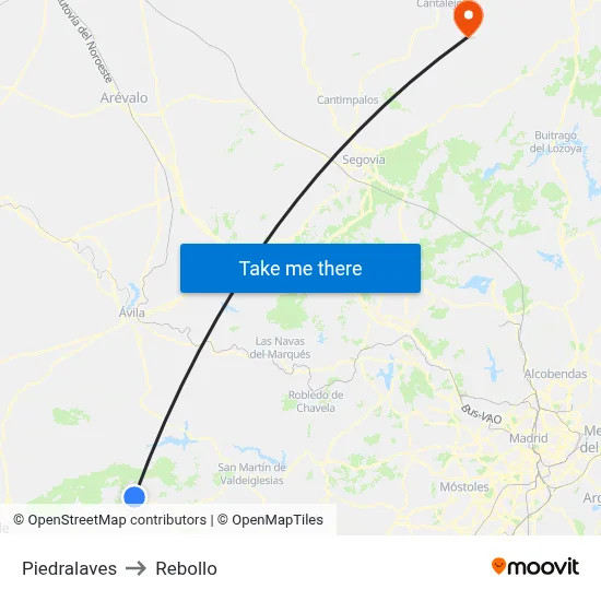 Piedralaves to Rebollo map