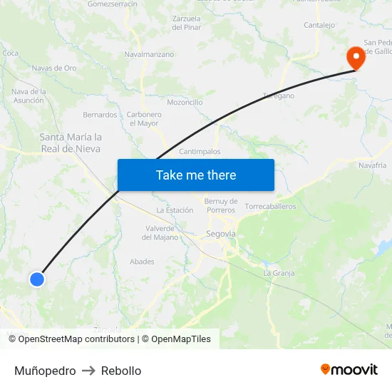 Muñopedro to Rebollo map