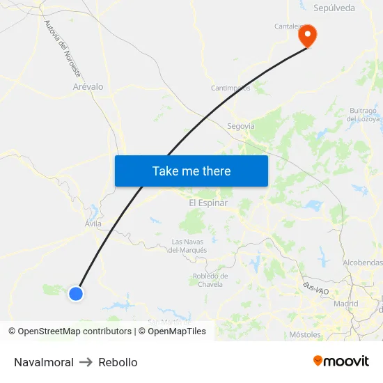 Navalmoral to Rebollo map