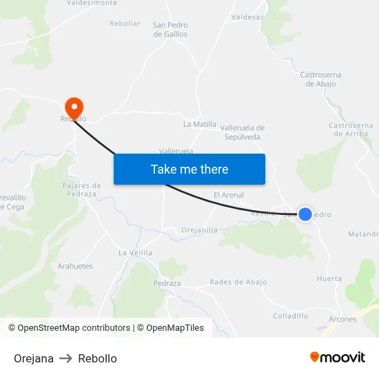 Orejana to Rebollo map