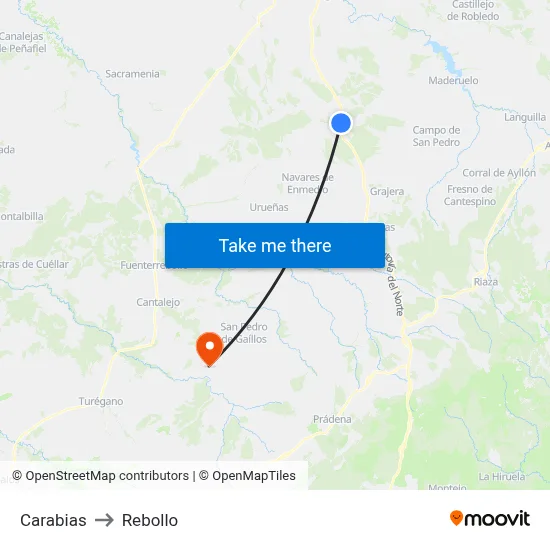 Carabias to Rebollo map