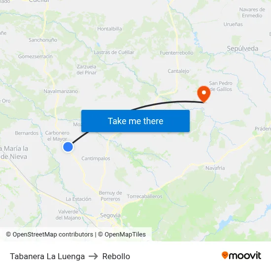 Tabanera La Luenga to Rebollo map