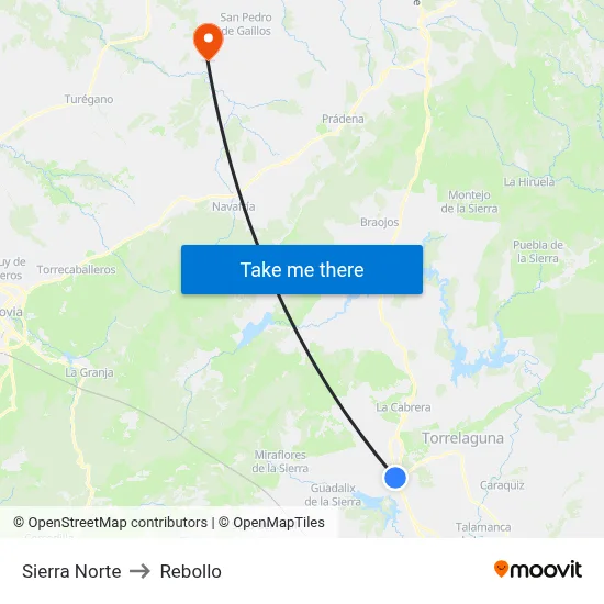 Sierra Norte to Rebollo map