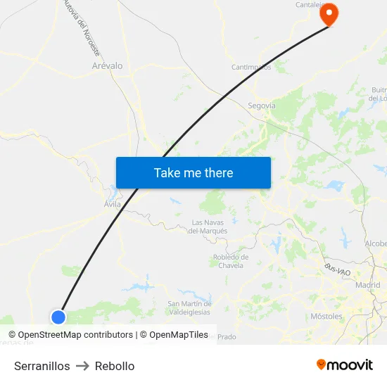 Serranillos to Rebollo map