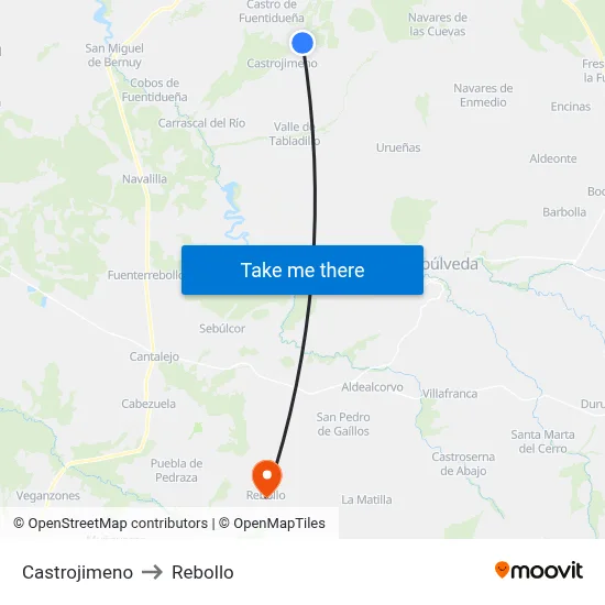 Castrojimeno to Rebollo map