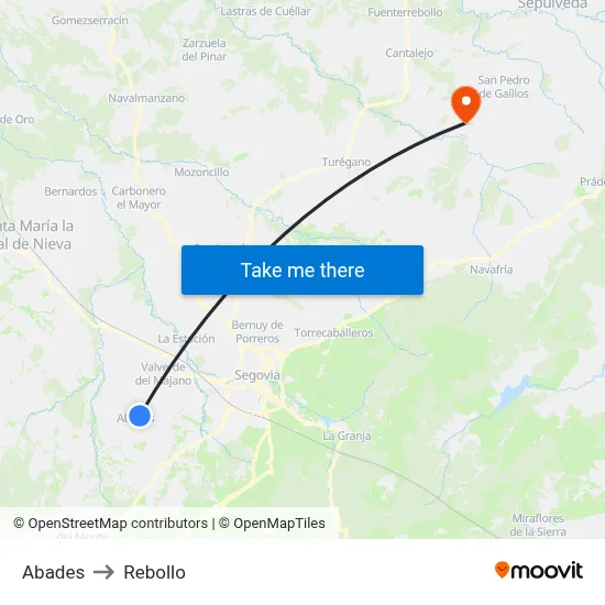 Abades to Rebollo map
