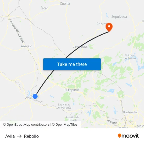 Ávila to Rebollo map