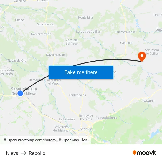 Nieva to Rebollo map