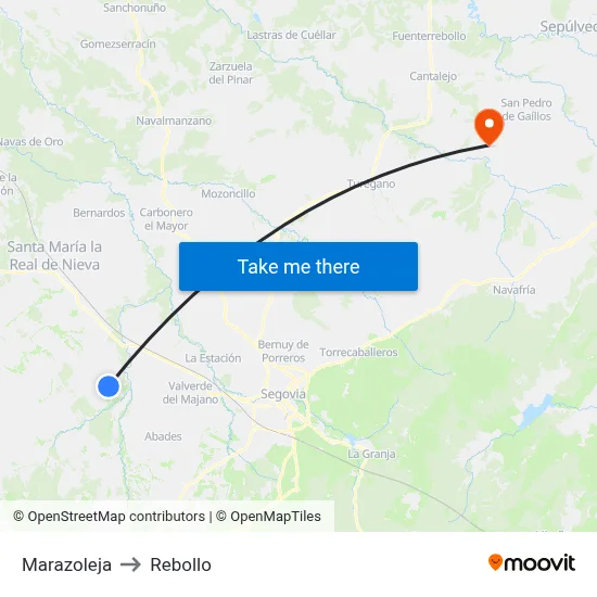 Marazoleja to Rebollo map