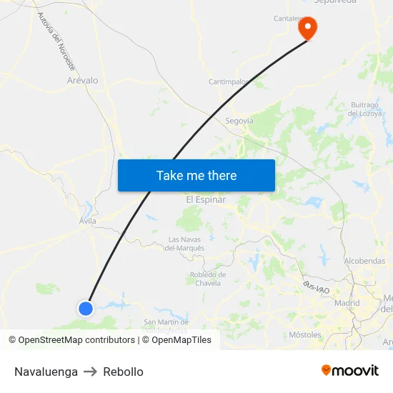 Navaluenga to Rebollo map