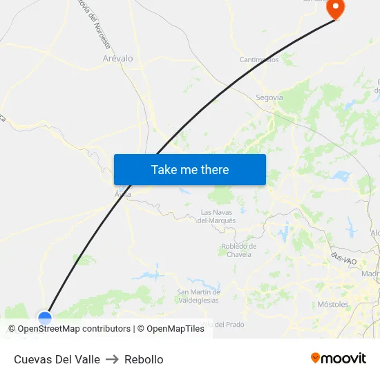 Cuevas Del Valle to Rebollo map