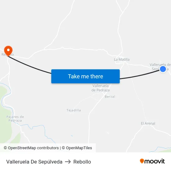 Valleruela De Sepúlveda to Rebollo map