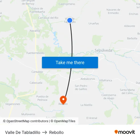 Valle De Tabladillo to Rebollo map