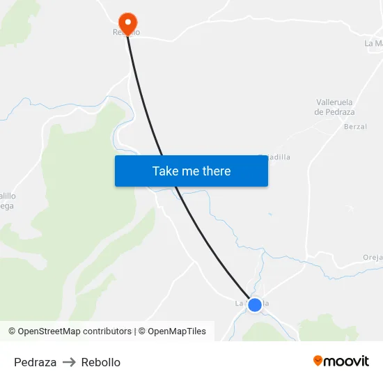 Pedraza to Rebollo map
