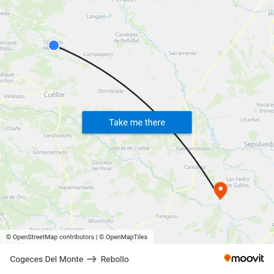 Cogeces Del Monte to Rebollo map