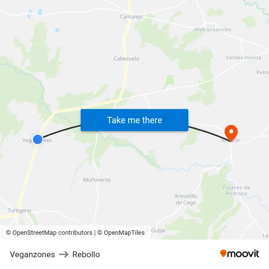 Veganzones to Rebollo map