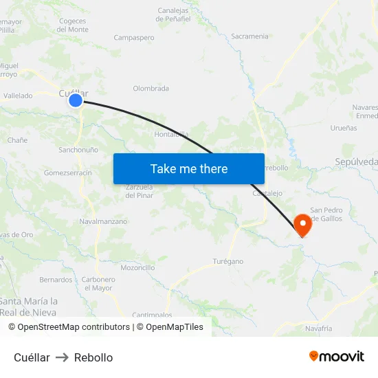 Cuéllar to Rebollo map