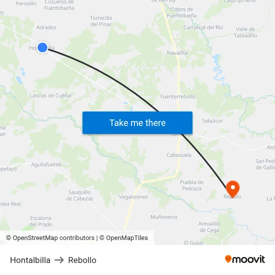 Hontalbilla to Rebollo map