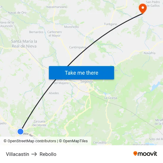 Villacastín to Rebollo map