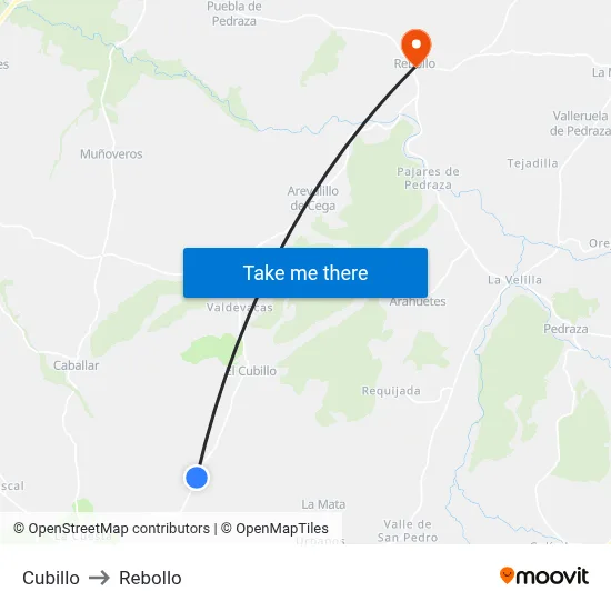 Cubillo to Rebollo map