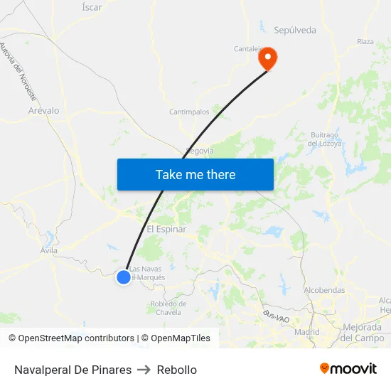 Navalperal De Pinares to Rebollo map