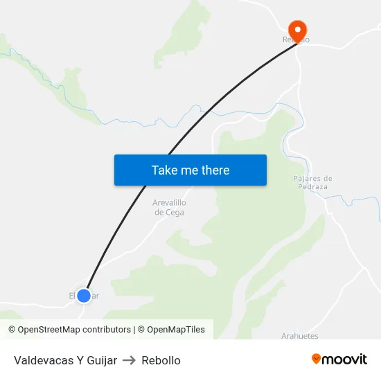 Valdevacas Y Guijar to Rebollo map