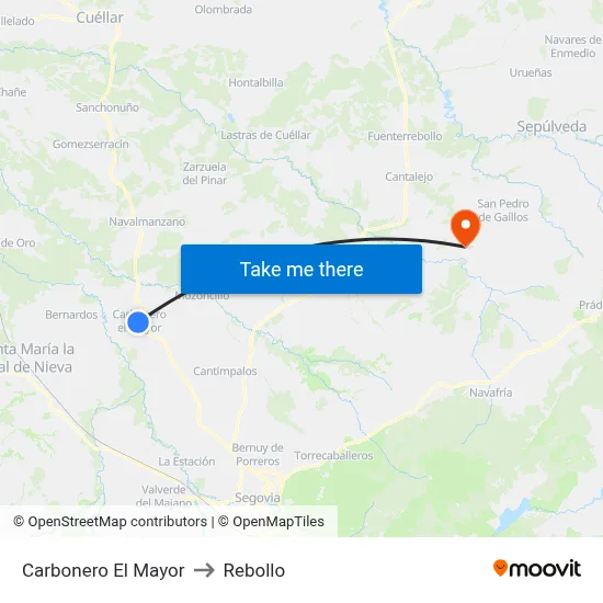Carbonero El Mayor to Rebollo map