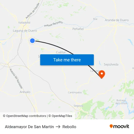 Aldeamayor De San Martín to Rebollo map