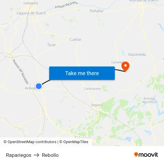 Rapariegos to Rebollo map