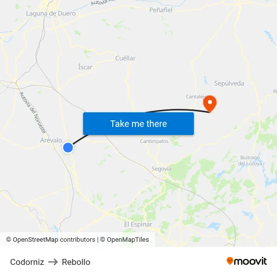 Codorniz to Rebollo map