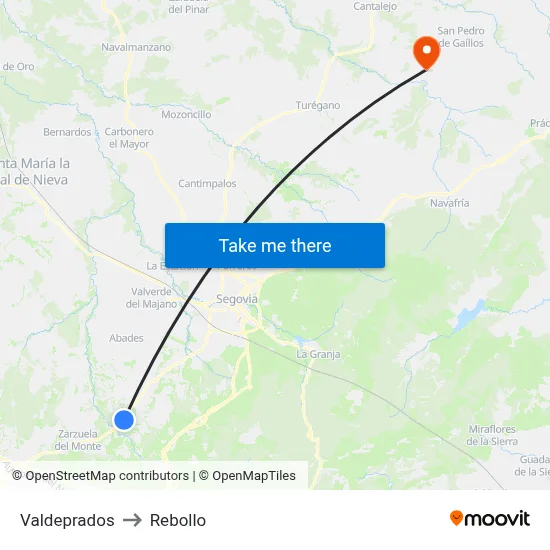 Valdeprados to Rebollo map