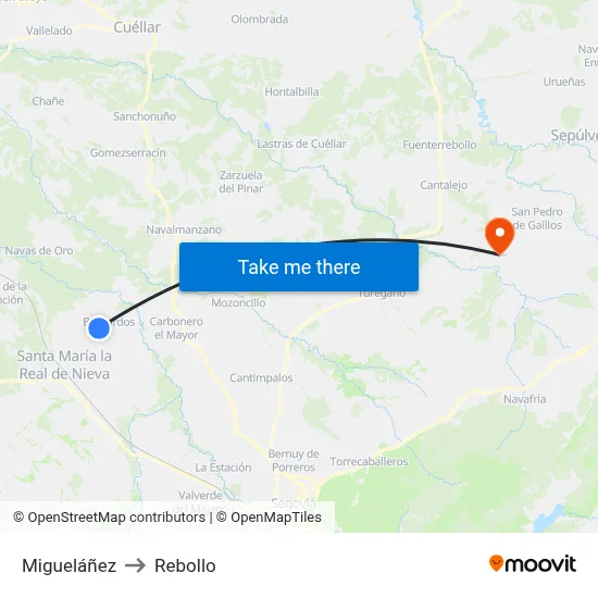 Migueláñez to Rebollo map