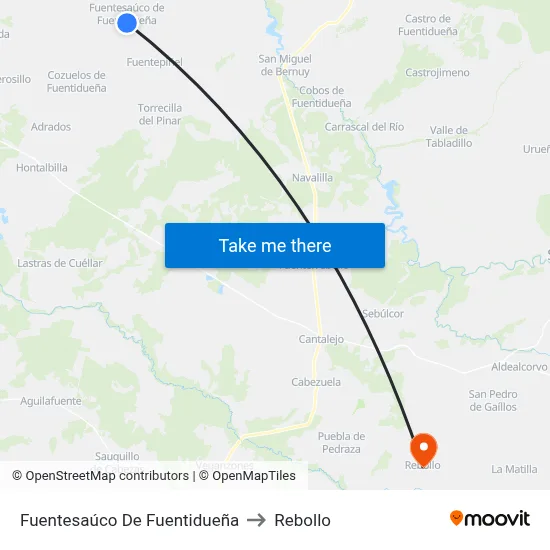 Fuentesaúco De Fuentidueña to Rebollo map