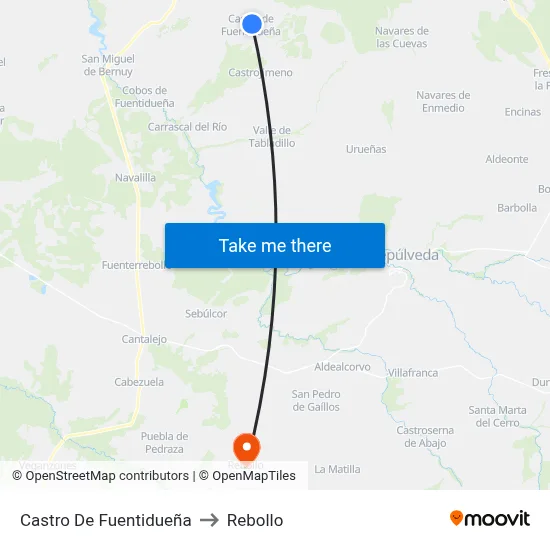 Castro De Fuentidueña to Rebollo map