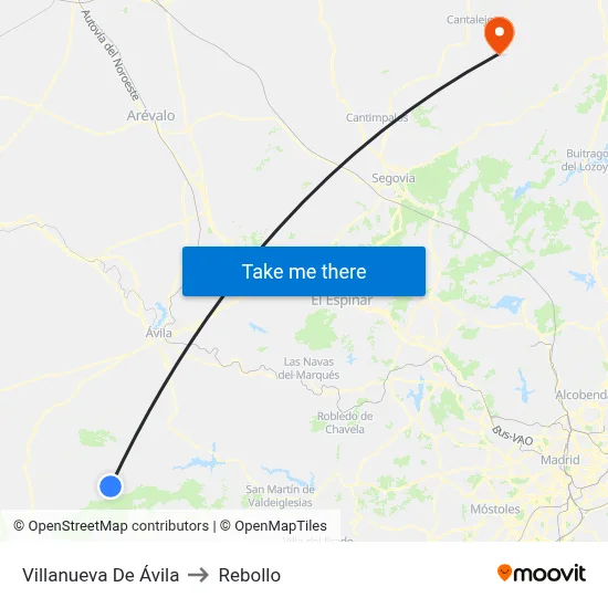 Villanueva De Ávila to Rebollo map