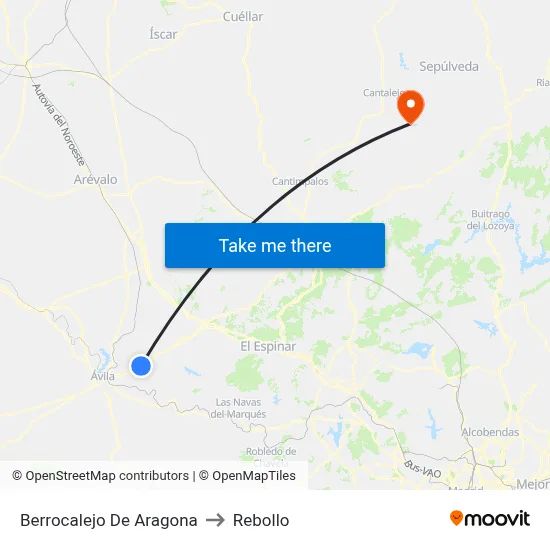 Berrocalejo De Aragona to Rebollo map
