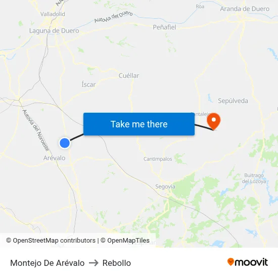 Montejo De Arévalo to Rebollo map