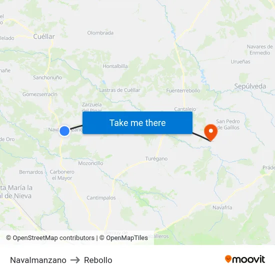 Navalmanzano to Rebollo map