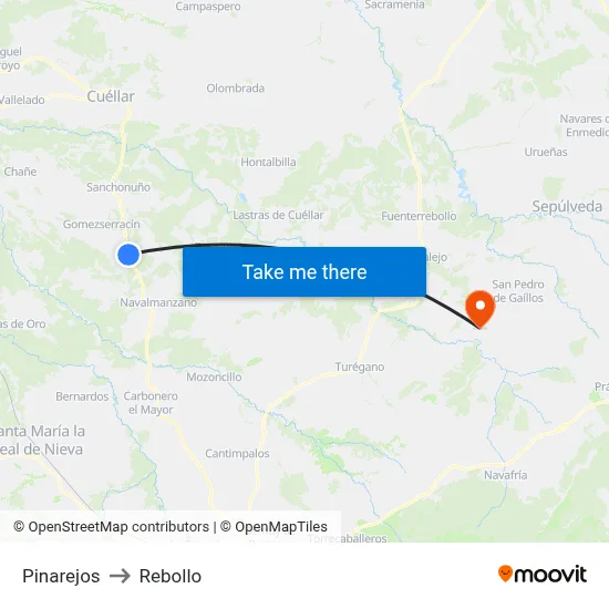 Pinarejos to Rebollo map