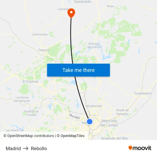 Madrid to Rebollo map