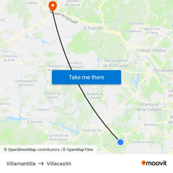 Villamantilla to Villacastín map