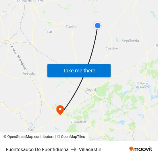 Fuentesaúco De Fuentidueña to Villacastín map