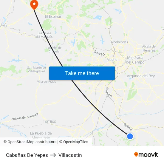Cabañas De Yepes to Villacastín map
