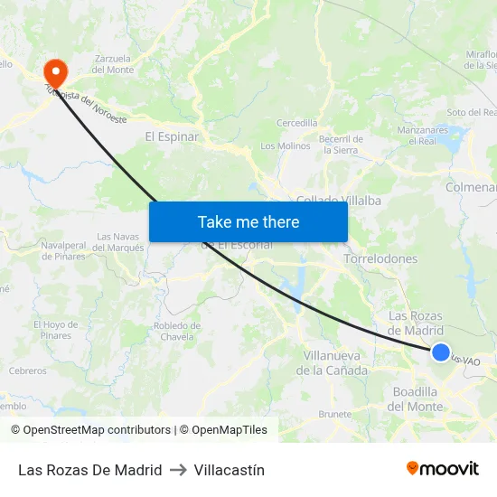 Las Rozas De Madrid to Villacastín map