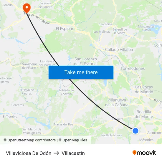 Villaviciosa De Odón to Villacastín map