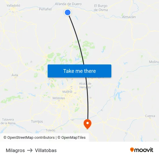 Milagros to Villatobas map